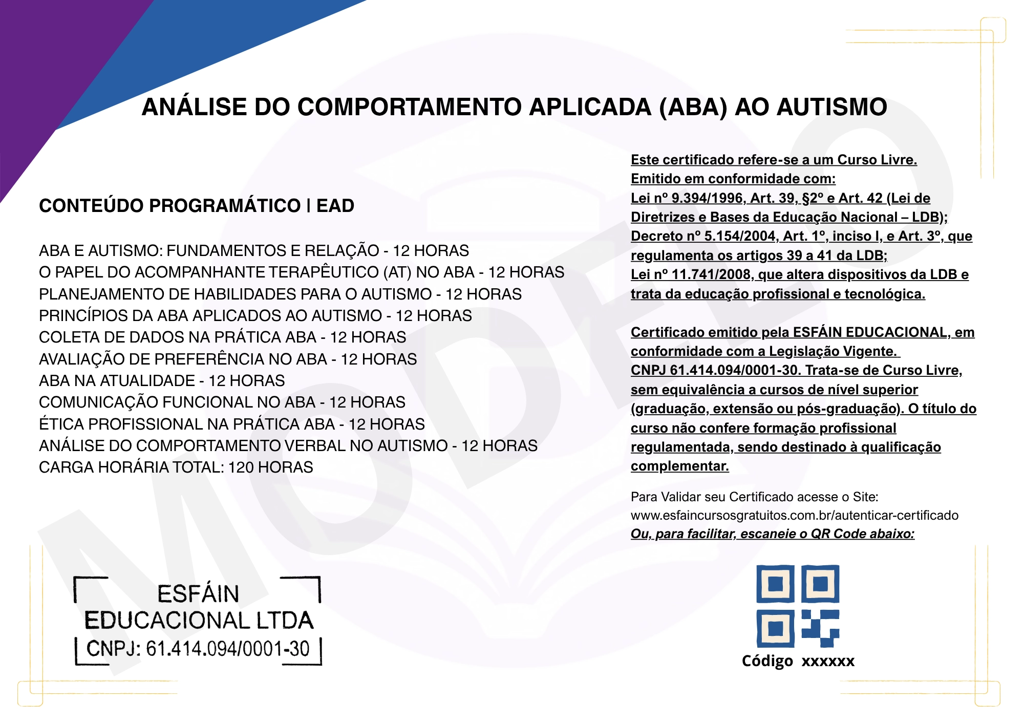 Modelo do verso do certificado de conclusão